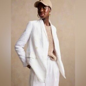Banana Republic White Linen Double-breasted Blazer